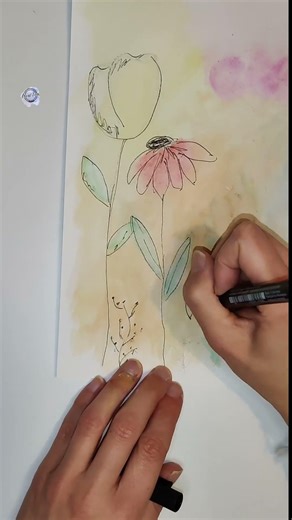 flower drawing & painting idea with watercolors