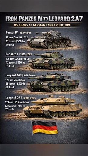 Evolution of German Tanks (1937-2025) | From Panzer IV to Leopard 2A7- #shorts