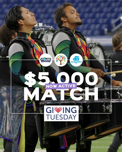 There's still time to make a Giving Tuesday gift that will go twice as far ➡️ dci.fan/25GivingTuesday All donations today are being matched! So, let’s work together to meet our goal of $5,000 before Giving Tuesday ends. #GivingTuesday | #DCIToTheCorps | Drum Corps International