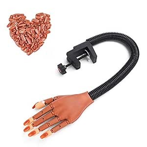 Nail Train Practice Hand for Acrylic Nails-Flexible Moveable Nail Trainning Practice Hand Kits, False Fake Mannequin Hands For Nails Practice DIY Print Practice Tool with 100 PCS Fake Nail Tips