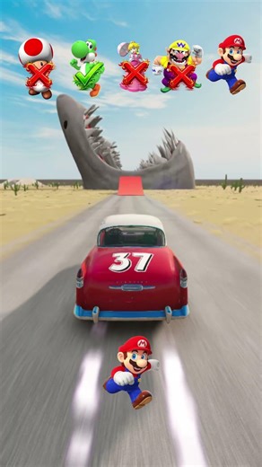 Mario Cars Jump Challenge - Hungry Sharks BeamNG.Drive #shorts #mario