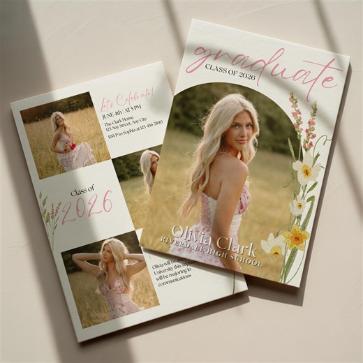 Floral Graduation Announcement Template | Editable Senior Girl Grad Invite | Class of 2026 Wildflower Graduation Card - Etsy