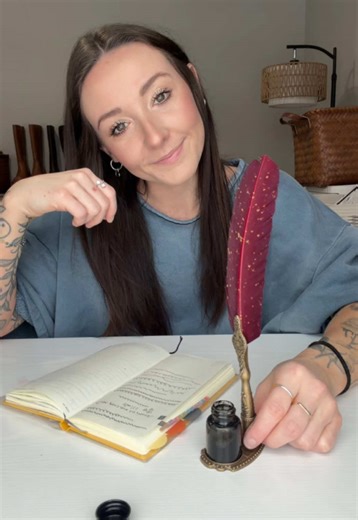 Loveee this pen!! So much fun to write with!! #journaling #pens #featherpen #stationery #journaltok vintage inspired feather pen, fountain pens, vintage pens, quill pen, writing utensils, pens, journal supplies, gift ideas, pen collection