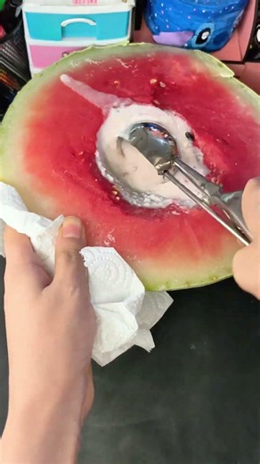 Experimenting with making watermelon ice cream 👀