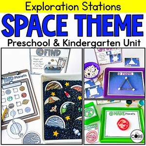 Space Preschool Activities, PreK Space Exploration Stations, Worksheets, Craft