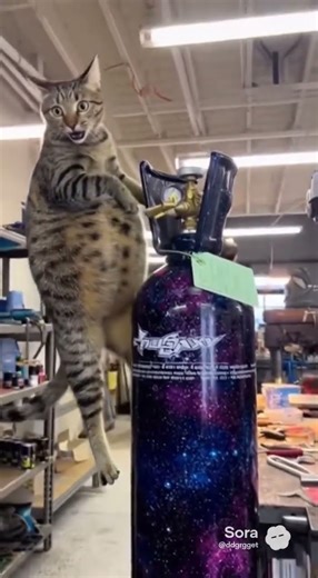 The cat accidentally inhaled helium 🤣 🐱