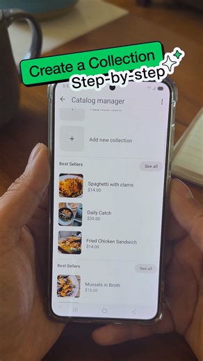 WhatsApp for Business on Instagram: "Make your catalog shine. ✨ Create collections to highlight products by type or theme, such as: ➡️ Best-sellers ➡️ Holiday gifts ➡️ Sale items It’s simple with these quick steps!"