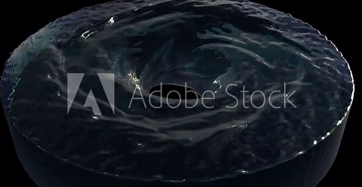 Realistic water vortex on alpha channel detailed 3D water whirlpool simulation spinning dynamically with reflections and depth on transparent background.