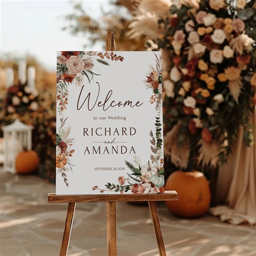 Fall Wedding Welcome Sign Boho Terracotta Autumn Pumpkin Template (downloadable Design - Etsy