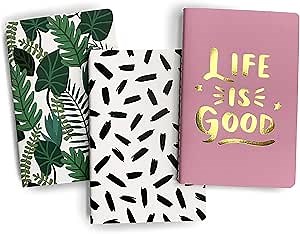 Set of 3 Cute Pocket Notebooks - 4x6” Inches, 80 lined pages (40 sheets) - Small Journal Set for Women, Girls, Nurses, Gifts - Field Notes Notebook Pack (Life is Good)