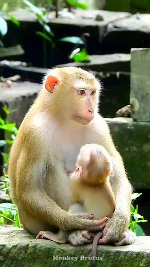 Nurturing Bond Between Adult and Infant Macaque Monkeys