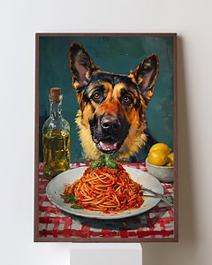 German Shepherd Dog Art – Kitchen Pasta Print, Italian Dinner Decor, Whimsical Shepherd Artwork, Dog Dad Gift, Foodie Wall Art - Etsy