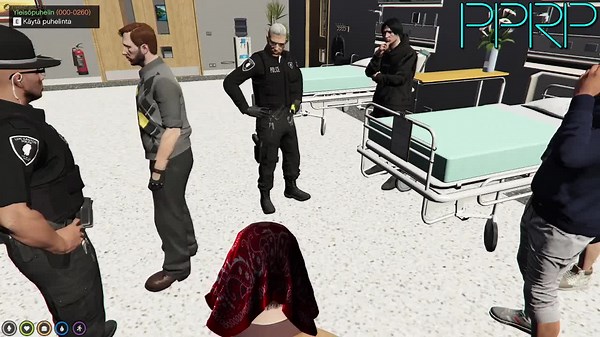 Virtual Hospital Scene with Police Characters and Interactions