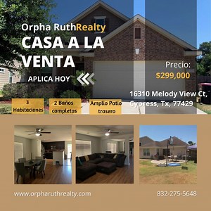 FOR SALE ! ZONED TO CYPRESS-FAIRBANKS SCHOOL DISTRICT 0% DOWN AVAILABLE CALL AGENT @832-275-5648 Asiste al PROGRAMA DE 0 CERO DE ENGANCHE PARA COMPRADOR POR PRIMERA VEZ SEMINAR | Orpha Ruth Realty - Houston Realtor & Insurance