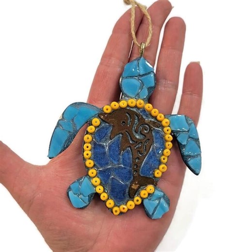 Mosaic Sea Turtle Ornament, Stained Glass, Beach Decor - Etsy