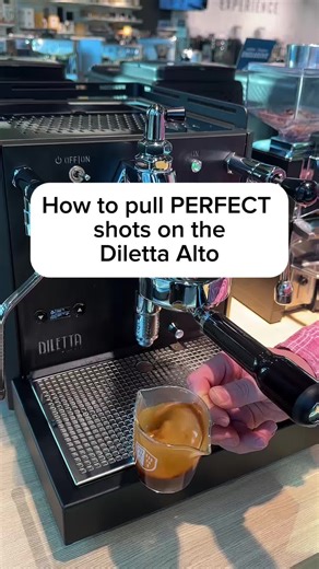 Pulling a Perfect Espresso Shot on the Diletta Alto Start with Fresh Beans & Grind Right: Fresh coffee is essential to pulling a smooth, honey-like shot. Make sure the beans were roasted within the week for the best taste. Dialing In the Grind Size: Using an espresso grinder, find a grind size that is appropriate for your beans. The grind should be fine enough to stick together, but coarse enough to feel individual grinds between your fingers. You will know if you have the right grind size durin