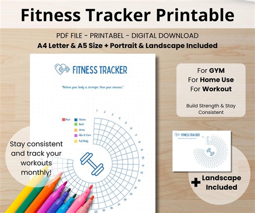 Fitness Printable | Monthly Workout Habit Log PDF | Gym Planner A4 A5 Letter - Etsy
