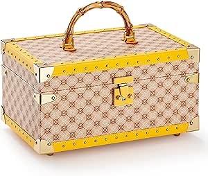 Vee Jewelry Box, Jewelry Case with 3 Layer, Vintage Jewelry Organiser for Bracelets Watches Earrings, Flexible Jewelry Tray, Jewelry Storage with big Mirror, Ample Storage Space, gifts for wome