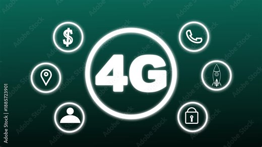 4G mobile network connectivity concept with icons for money lock rocket phone location and person