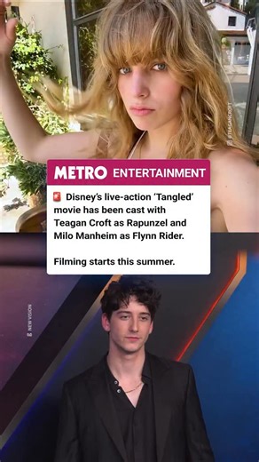 Metro Entertainment on Instagram: "We have our Rapunzel and Flynn 💛✨ Teagan Croft (Titans, True Spirit, Science Fiction Volume One: The Osiris Child) and Milo Manheim (Zombies, Thanksgiving, Platonic) have been cast in Disney’s live-action Tangled remake 🎬 Filming is set to start summer 2026. Are you here for this casting?"