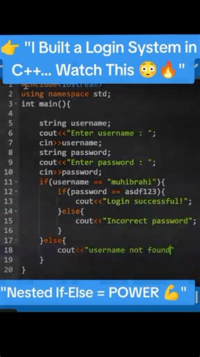 Just built a basic login system using C++! 🚀Learn how nested if-else works in real coding projects.