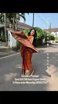 Semi Kanchi Soft Silk Rust Orange Saree To place order watsup 9606177587