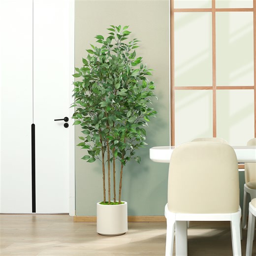 Primrue Adcock Faux Ficus Tree in Pot with White Planter, Faux Green Ficus Plant, Fake Tree for Home Décor & Reviews | Wayfair