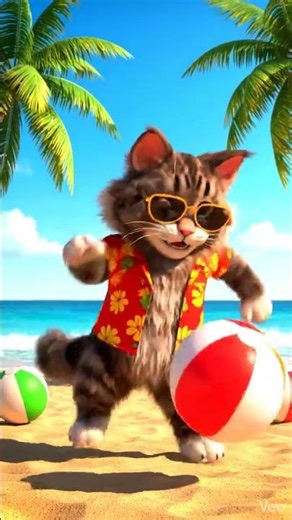 “Beach Party Cat Dancing in the Sun 🌴😸 | Cute Cartoon Short”