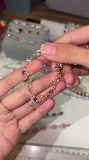 Stunning Cube Gold Bracelet Chain Featuring Swarovski Crystals