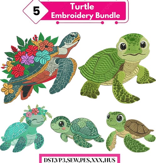 Turtle Embroidery Bundle, Sea Turtle Embroidery Designs Pack, Cute Turtle Floral Embroidery Files, Ocean Animal Machine Embroidery Patterns - Etsy