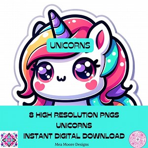 Kawaii Unicorn Clipart: 8 Adorable Digital Stickers - Perfect for Crafts & DIY Projects for Valentines Day - Etsy