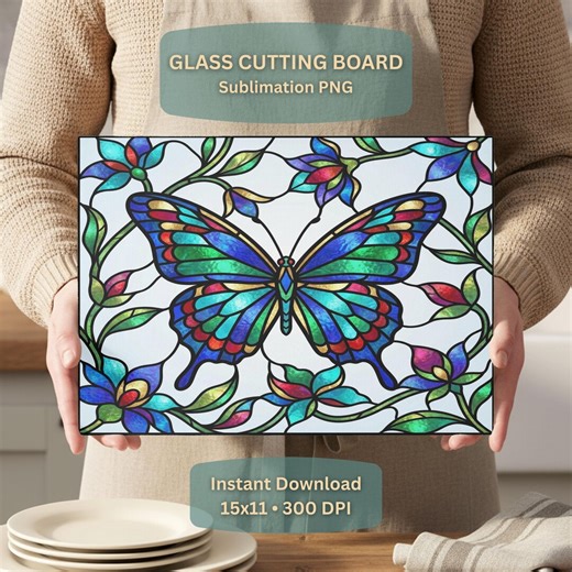 Stained Glass Butterfly Cutting Board Sublimation Design, Colorful Butterfly Floral Kitchen Decor - Etsy