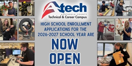 📣 A-Tech High School Enrollment Applications Are NOW OPEN for the 2026–2027 School Year! 🎉 ✨ Apply today and secure your spot! Visit our website to get started: www.atech.edu Have questions? We’re here to help! Call us at 440-576-6015, ext. 1115. | Ashtabula County A-Tech