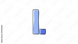 Letter L. 4K video. Blue font animated isolated on clear white background. Contrasting symbol, moving mobile form, black outline. Capital Letter L for software, user interface, mobile app, game.