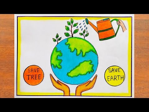 World Earth Day Drawing | How to Draw Save Earth Poster Easy step by step | विश्व धरती दिवस पर चित्र