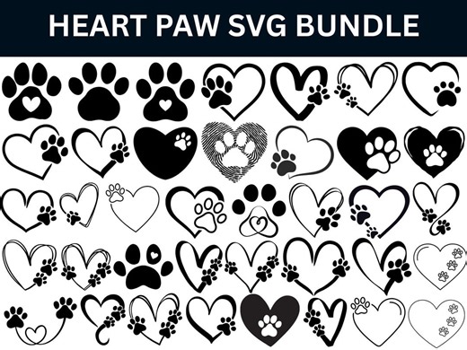 Heart Paw Print SVG Bundle, Clipart Silhouette (instant Download) - Etsy