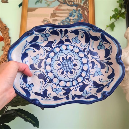 Vintage Italian Pottery Blue and White Hand Painted Decorative Bowl Handcrafted in Sciacca Sicilly - Etsy UK