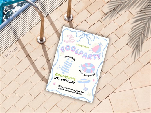 Pool Party Birthday Invitation, Summer Birthday Invite, Kids Pool Party Invite, Beach Birthday Printable, Editable Canva Template Any Age