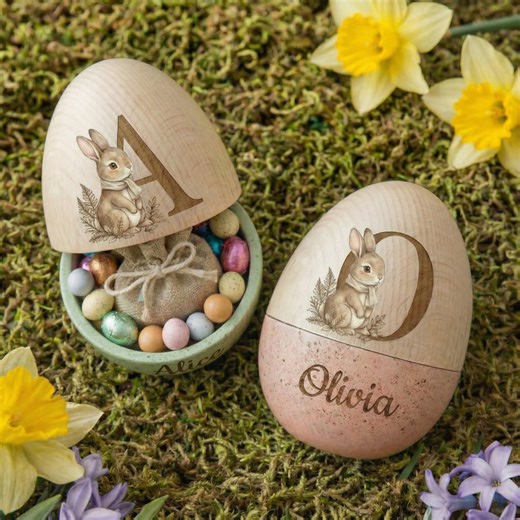 This isn't just an Easter egg—it's a secret treasure box with their name on it. 🐰🥚✨ Twist open the beautiful wooden egg to reveal a hidden compartment PERFECT for: 🥚 Mini chocolate eggs 💝 Small treats & surprises ✨ Tiny treasures they'll want to hide | Joymemento