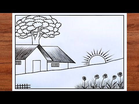 Prakritik Drishya Drawing with Pencil | How to draw Nisarg Chitra | Easy and Beautiful Landscape Art