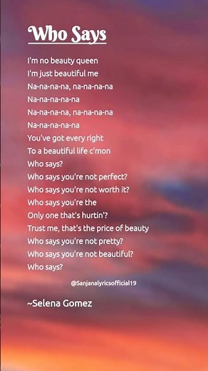 Selena Gomez – Who Says [Lyrics] 🌅👑✨ #whosays #selenagomez #englishlyrics #songlyrics