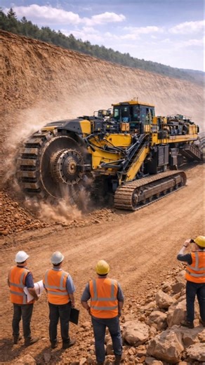 Operation of a cliff cutting heavy machine for road construction! #tech #shorts