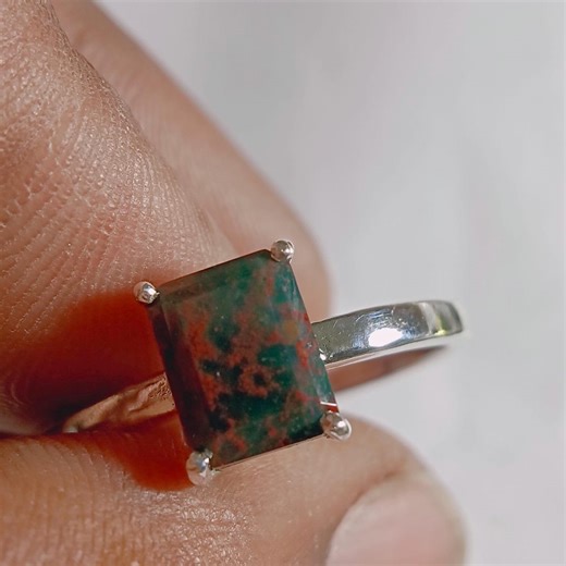 Natural Bloodstone Ring Women, 925 Sterling Silver, Rectanglur Gemstone Rings, Dainty Gift for Her, - Etsy