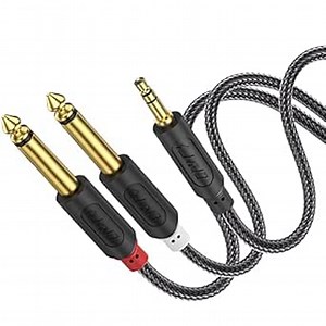 J&D 3.5mm TRS to Dual 6.35mm TS Breakout Cable, Gold Plated Audiowave Series 1/8 to Dual 1/4 Stereo Cable Splitter with Nylon Braid Compatible with PC, Computer Sound Card, Mixer, Speaker, 6 Feet