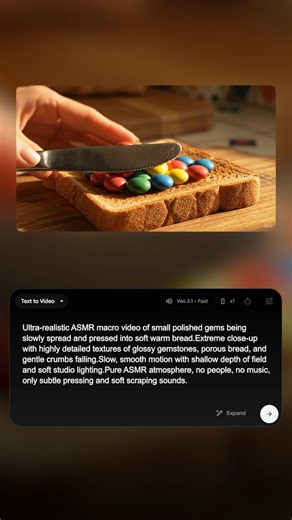 Pavan Lalwani | Master AI on Instagram: "Have you ever wondered what a "crunchy" mechanical keyboard spread tastes like? 🍞⌨️ AI video generation has officially reached a new level of surrealism. Watch as we test the limits of hyper-realistic text-to-video AI. From spreading mechanical keycaps and colorful gems to slathering pure gold bars and diamonds onto soft toast, these visuals are the definition of "oddly satisfying." The physics, lighting, and ASMR textures are mind-blowing. This video de