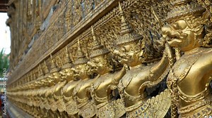 Garuda is decorated in Wat Phra Kaew (Temple of the Emeral Buddha), Bangkok. Garuda is mythical large bird-like creature found in Hinduism and Buddhism