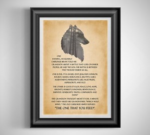 The Tale of Two Wolves Quote Print Wolf Wall Decor Native Americans Art Poster the One That You Feed Art Gift Unframed - Etsy