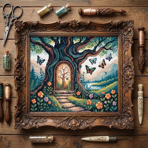 Enchanted Tree Door Cross Stitch Pattern: Whimsical Forest Embroidery PDF - Etsy
