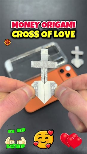 Origami Dollar bill Easy Money Heart Cross Craft Tutorial How To Make Fold Step By Step For Kids And Beginners Folding Instructions Valentines Day Gift For Him And Her #moneyorigami #origami #paperheart #origamitutorial #paperfolding