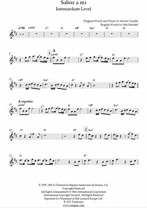 Sabor a Mí (Intermediate Level, Tenor Sax) (Los Panchos) - Saxophone Sheet Music
